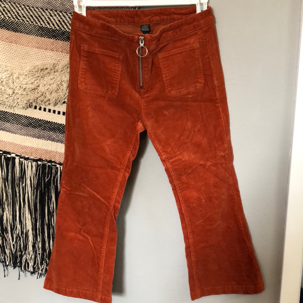 70s style corduroy zip up flair pants